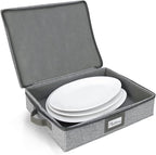 HOMELUX THEORY Platter Storage, Light Gray Hard Shell China Storage Containers With 5 FeltPads, Kitchen Storage Bins With Lids, Heavy Duty Moving Box for Packing Dishes, Dinner Plate,& Dinnerware