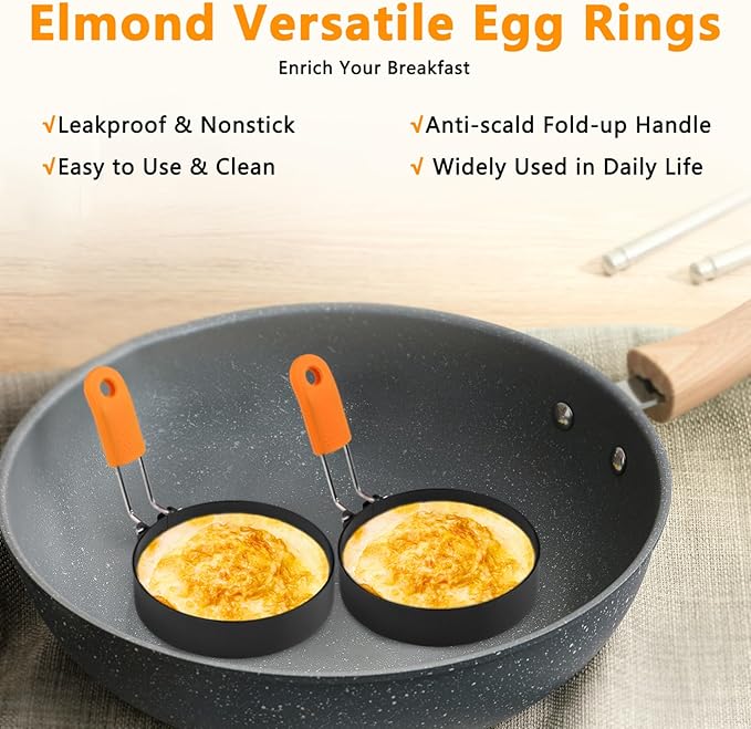 4 Pcs Egg Rings for Frying Eggs Stainless Steel Pancake Rings for Griddle Nonstick Fried Egg Rings for Muffins (Set of 4)
