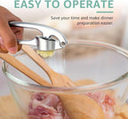 GD Garlic Press Crusher Mincer Tool - Dishwasher Safe & Rust Proof, Easy-Squeeze Garlic Smasher with Ergonomic Handle, Includes Silicone Garlic Peeler & Brush (Silver)