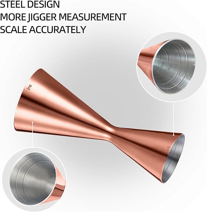 Slim Jigger for Bartending 8 Measurements Inside Cocktail Jigger 2 OZ 1 OZ Professional Duty Double Japanese Premium Food Grade Stainless Steel Bar Jigger Bartender Tool Accessories(Copper)