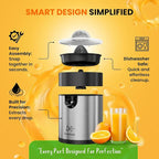 Eurolux Electric Orange Juicer, Sleek Effortless Citrus Juice Squeezer for Lemon, Lime, Grapefruit | Powerful Motor, Easy to Clean, Removable Dishwasher-Safe Parts