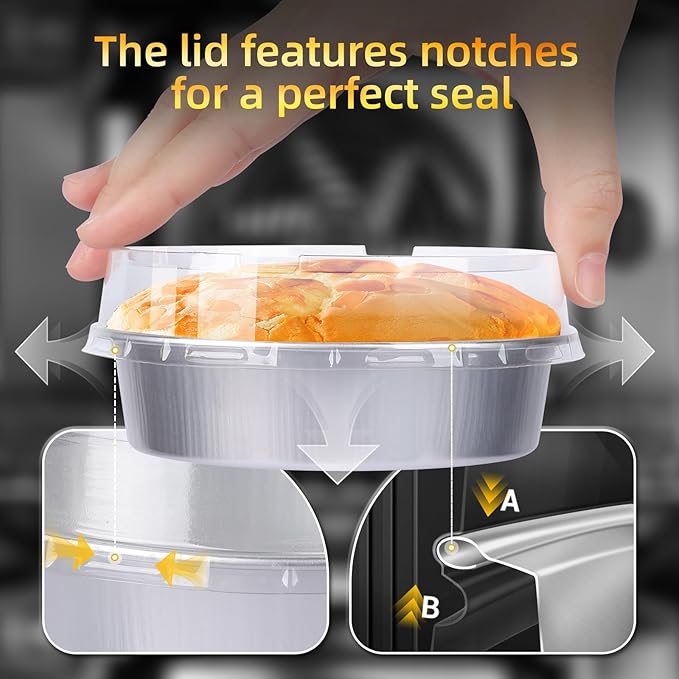 Beasea Mini Pie Pans with Lids, 120 Pack 4 Inch 8oz Disposable Mini Cake Pans Creme Brulee Aluminum Foil Pie Tart Ramekins Tins Silver Small Individual Round Containers Oven Safe for Baking