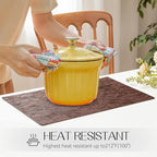 Romanstile Vinyl Placemats Set of 4-12 X 18 Inch - Heat Resistant Non-Slip Embossed Floral Place Mats 100% Waterproof Oilproof Wipeable Faux Leather Table Mats for Kitchen/Dining/Party, Brown