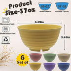 Cereal Bowls Set, 37oz Unbreakable Wheat Straw Bowls Set, 6 Pcs Reusable Plastic Soup Bowls, Deep Lightweight Bowl Sets