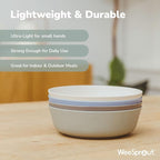WeeSprout Bamboo Kids Bowls, Set of Four 15 oz Kid-Sized Dinnerware, Cereal, Leftovers & Snack Bowl, Dishwasher Safe (Blue, Green, Gray, & Beige)