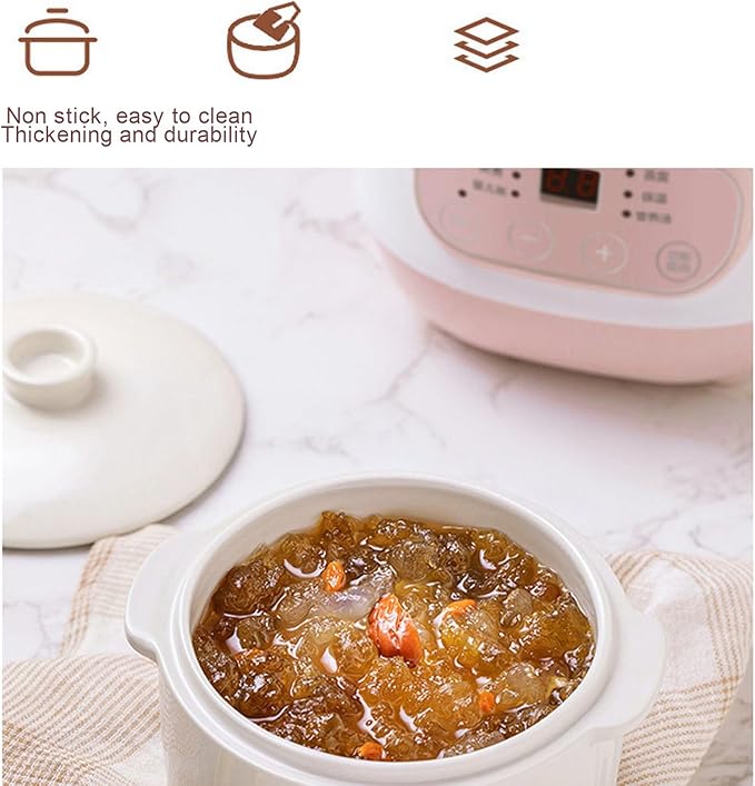 1L Electric Stew Pot, Smart Ceramic Soup Porridge Cooker, Mini Slow Cooker Anti Dry Burn , Multifunction Electric Ceramic Cooker (US Plug 110V)
