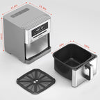 Air Fryer 10 Quart, Large Air Fryer for Families, 6 Cooking Functions AirFryer, 400°F Temp Controls in 5° Increments, Ceramic Coated Nonstick Basket and Crisper Plate, Dishwasher-Safe, 1700W, Grey