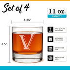 Monogrammed Gifts for Men - 4PC 11 Oz Custom Whiskey Glasses (V-Monogram) - Engraved Whiskey Glasses - Personalized Whiskey Glasses - Unique Bourbon Glasses - Personalized Glass Gifts for Dad