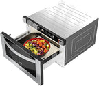 KoolMore KM-MD-1SS 24 Inch Stainless-Steel Microwave Drawer Capacity, 1000W Power with 10 Custom Cooking Levels, Memory, and Timer Functions, Wall-Mounted with Flat Bottom, 24 in/1.2 Cu. Ft