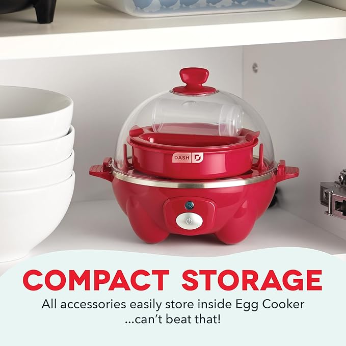 DASH Rapid Egg Cooker: 7 Egg Capacity Electric Egg Cooker for Hard Boiled Eggs, Poached Eggs, Scrambled Eggs, or Omelets with Auto Shut Off Feature - Red