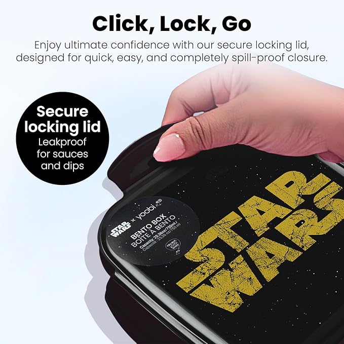 Yoobi – Star Wars X Classic Black Bento Box and Ice Pack or Kids & Tweens – 3 Compartment Lunch Box, Dishwasher & Microwave Safe – BPA & PVC Free, Leakproof