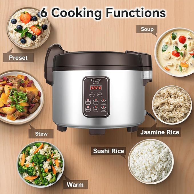 15L Commercial Rice Cooker & Warmer (84 Cup Cooked, 15.8 QT) Smart Large Rice cooker 6 Rice Cook Functions 24-Hr Delay Timer | LED Display | Auto Keep Warm | Non-Stick Inner Pot