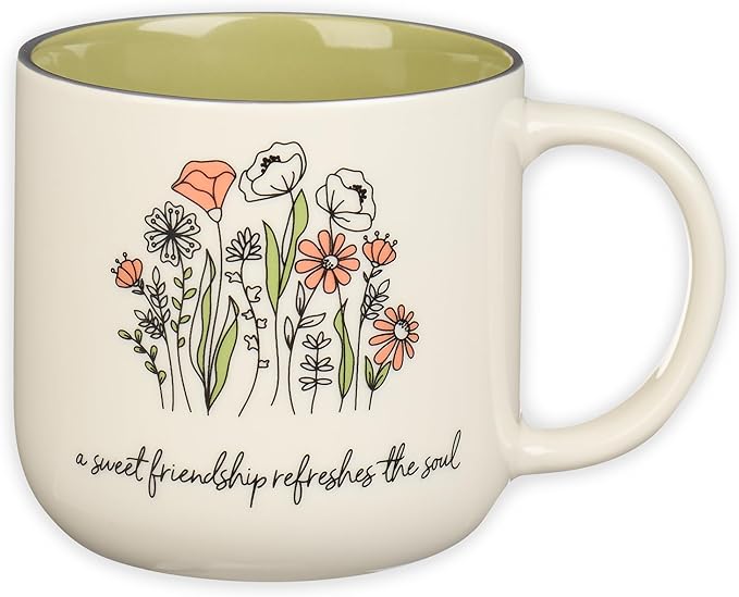 Christian Art Gifts Sage Green Floral Ceramic Coffee Mug – 15 oz. Microwave and Dishwasher-safe Inspirational Scripture Coffee and Tea Mug for Friends with Bible Verse: Sweet Friendship –Proverbs 27:9