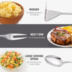 Stainless Steel Cooking Utensils 7PCS Kitchen Utensils Set, Heat Resistant Handle Utensils Set Included Ladle, Meat Fork, Slotted Spatula, Pasta Fork, Masher, Solid Spoon, Skimmer Spoon