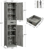 WEENFON Tall Storage Cabinet, Bathroom Cabinet with 6 Shelves & Drawer, Narrow Storage Cabinet with Adjustable Shelves, Tall Cabinet for Living Room, Home Office, Rustic Gray