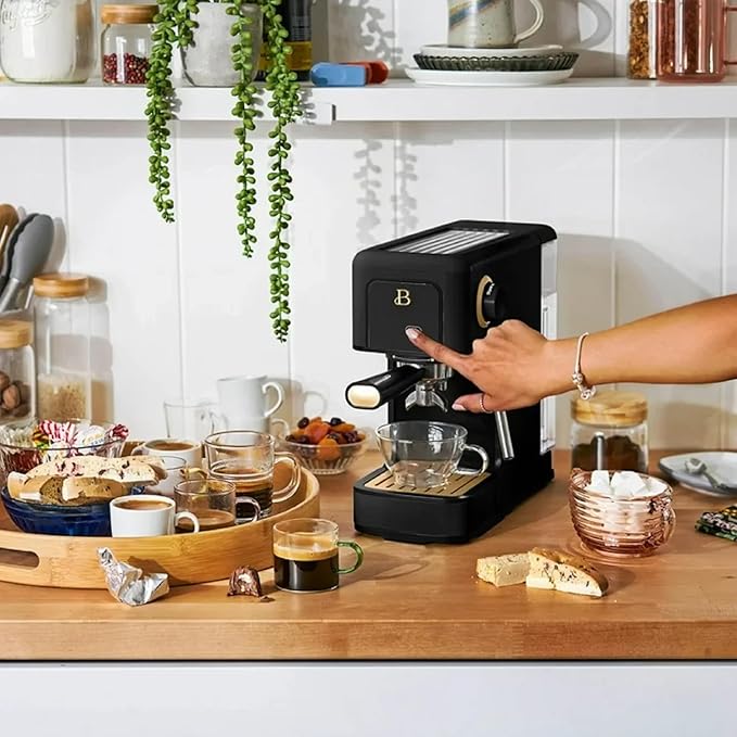 Beautiful 20-Bar Slim Espresso Machine | Single & Double Shot Programmable Brewing, Compact 4.7-in Width, Stainless Cup Warmer, Auto Shut-Off, 50 oz Tank (Black Sesame)