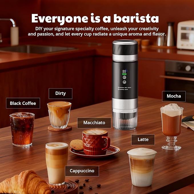 Portable Espresso Maker, Travel Coffee Maker for camping, Portable Espresso Machine with USB-C, 3-in-1 Small Espresso Machine with Ground Coffee & Capsules (NS＆DG) for RV, Hiking (Obsidian Black)