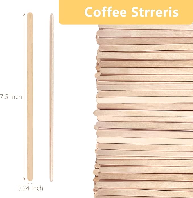 1000 Pack Birch Wood Coffee Stirrers, 7.5 Inch Sturdy Coffee Stir Sticks, Smooth Round Ends, Splinter-Free Disposable Stir Sticks for Coffee, Cocktails, Office, Home Use