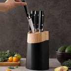 6-Piece Knife Block Sets，Stainless Steel Kitchen Knife Set with Block – High Carbon Black Knives, Dishwasher Safe，Holiday Gift
