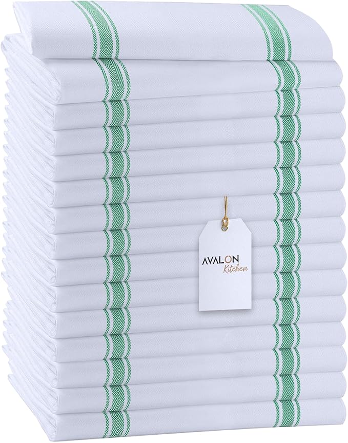 Dish Towels Set (Value Pack of 15) Size 15x25 Inch, 100% Cotton Soft & Absorbent Linen Kitchen Towels, Tea Towels, Reusable Cleaning Cloths for Household Cleaning (Green)