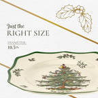 Spode Christmas Tree Scalloped Dinner Plate - Holiday-Themed Stoneware Large Plate - 10.5 Inch Christmas Dinner Dish Featuring Colorful Gifts & Mistletoe Accents - Dishwasher & Microwave Safe