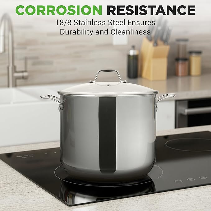 NutriChef 12-Quart Stainless Steel Stockpot – 18/8 Food Grade Heavy-Duty Induction-Compatible Pot with See-Through Lid, Ideal for Stews, Broths, Simmering & Soups, Dishwasher Safe – NCSP12
