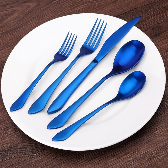 Matte Blue Silverware Set, 20-Piece Stainless Steel Flatware Set Service for 4, Satin Finish Tableware Cutlery Set for Home and Restaurant, Dishwasher Safe