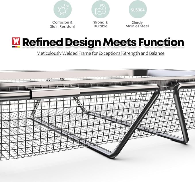 Extendable Dish Rack with Feet, Vegetable Colander Basket, Stainless Steel Dish or Silverware Drying Rack, Ultimate Kitchen Organizer Over The Sink (12.99 x 9.65 x 2.76 Inches)