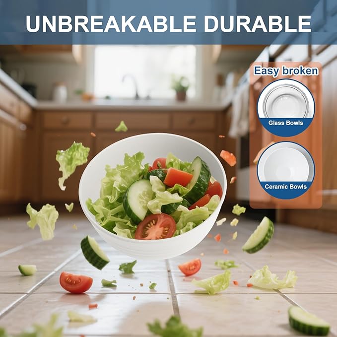 Kitchen Bowl 26 OZ, Wheat Straw Bowls Set 6 PCS, Unbreakable and Lightweight Cereal Bowl for Rice,Oatmeal,Salad, Microwave and Dishwasher Safe Plastic Bowls Reusable - White