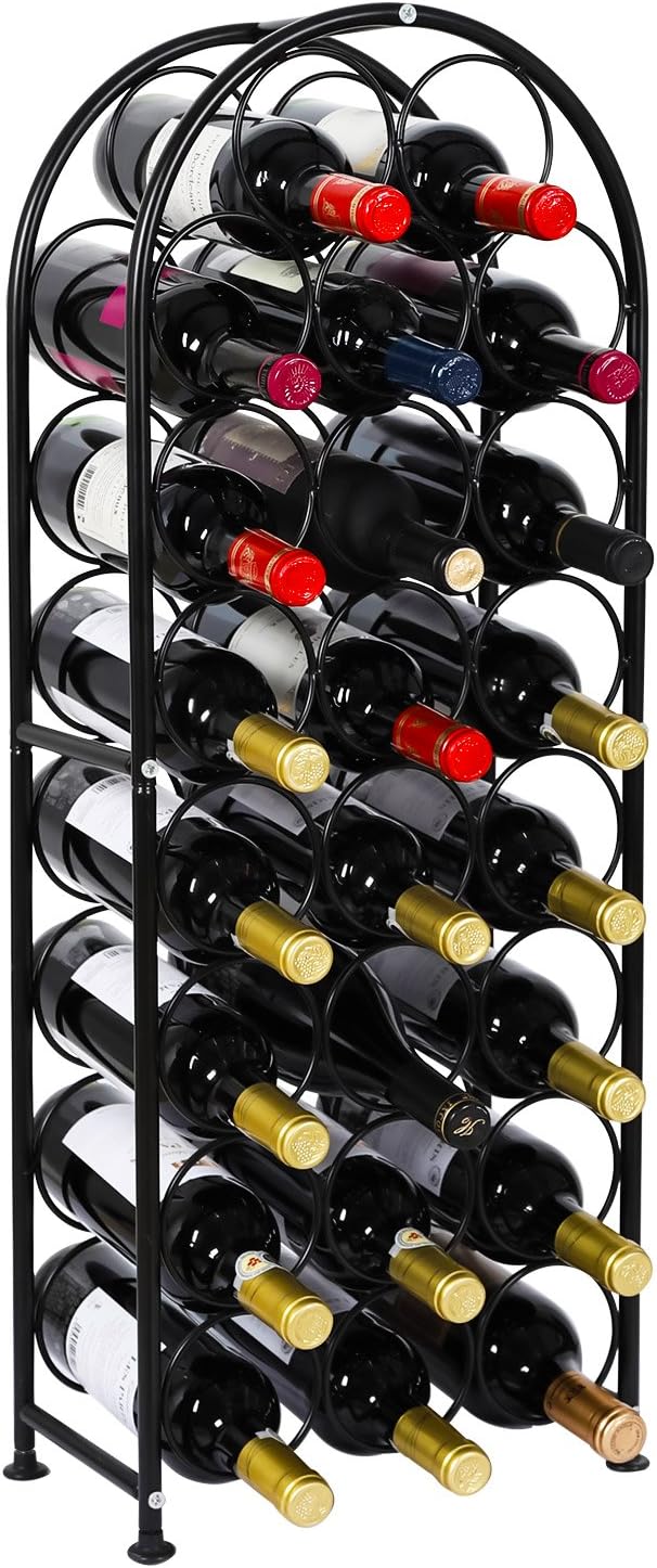 PAG 23 Bottles Arched Freestanding Floor Metal Wine Rack Wine Bottle Holders Stands, Black