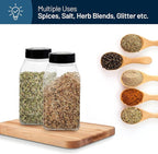 ROYALHOUSE 6 PACK 32 Oz with Black Cap, Plastic Spice Jars Bottles Containers, Perfect for Storing Spice, Herbs and Powders, Lined Cap, Safe Plastic, PET, BPA free, Made in the USA