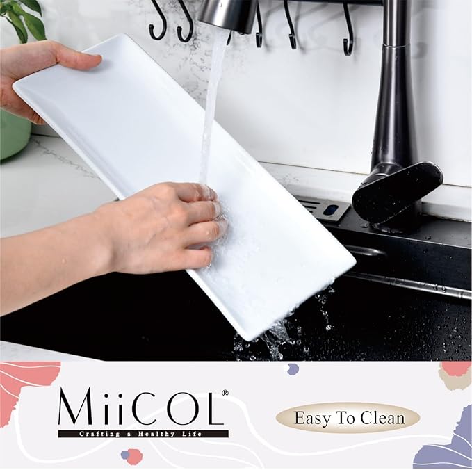 Miicol Porcelain Serving Platters Set of 3, Large Serving Trays 14 Inch, White Rectangle Plates, Ceramic Serving Dishes for Party, Restaurant, Buffet, Steak, Dessert, Salad, Fruit, Microwave Safe