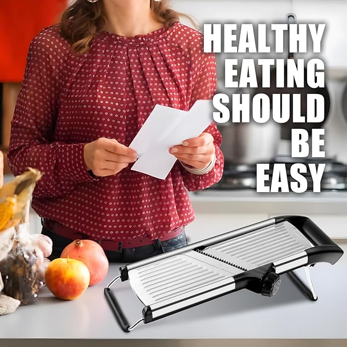 commercial Mandoline Slicer,Stainless Steel Vegetable Slicer,non-slip mandoline slicer for kitchen,Keto,Potato,cucumber,4 Blades & Cut-Resistant Gloves(Includes Brush & Cloth).
