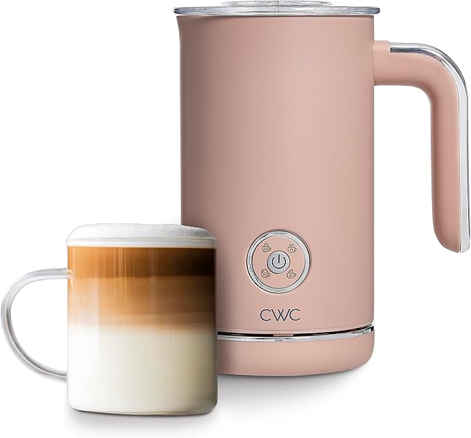 COOK WITH COLOR 4-in-1 Electric Milk Steamer and Frother - 2-Minute Heating and Frothing, Hot and Cold Foam Maker for Coffee, Latte, Cappuccino, Macchiato, Milk Warmer, Auto Shut Off, Blush