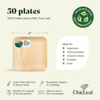 Chic Leaf Compostable & Biodegradable Palm Leaf Disposable Bamboo Plates - Disposable Party Plates for Appetizers - Party Supplies (4'' - 50 Pack)
