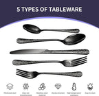 Floral 20 Pcs Black Silverware Set for 4, Food Grade Stainless Steel Flatware Set with Rose Flower Embossed Design, Eating Utensils Sets Include Fork/Knife/Spoon, Reusable Cutlery Set, Dishwasher Safe
