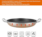 Tri-Ply 14.5 Inch Stainless Steel Paella Pan,12 Servings Paella Pan with Lid,18/10 Nonstick Large Skillet,Jumbo Cooker,Induction Pan,Skillets,for Outdoors,Camping,Parties