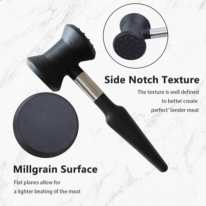 Meat Tenderizer Hammer with Soft Silicone Grip Handle,Dual-side Mallet for Kitchen,Heavy Duty Pounder For Tenderizing Steak, Beef and Fish, Meat Pounder Flattener