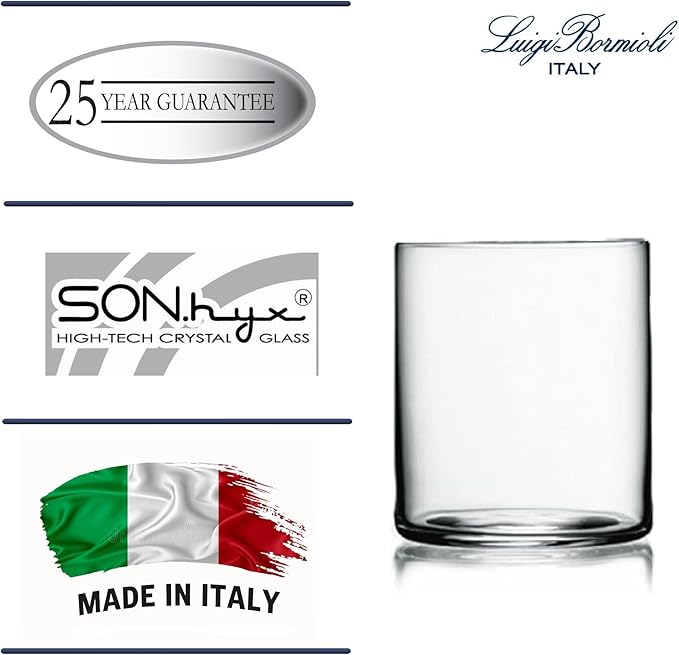 Luigi Bormioli Top Class 12.25 oz Double Old Fashioned Glasses - Set of 6 Elegant Italian-Made Drinkware with Simple Lines Durable Glassware for Whiskey Cocktails, Water, Juice - Great for Gifting