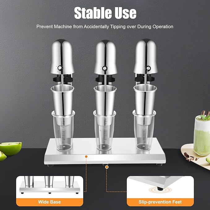 Milkshake Maker Three Head Electric Drink Mixer Commercial Milkshake Blender, 180W Stainless Steel Smoothie Mixer For Making Yogurt, Milk, Cocktails, Smoothies(Three Head,180W)