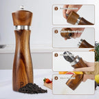 2 Pack Wood Salt and Pepper Grinder Set, Acacia Wood Salt and Pepper Grinder Mill Pepper Grinder Ceramic Stainless Steel Core-8 Inch