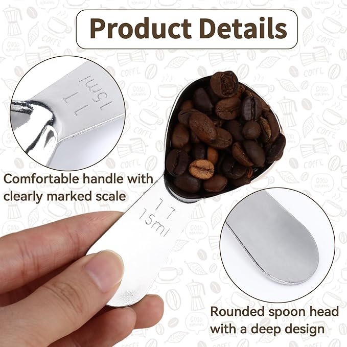 3PCS Tablespoon Measuring Spoon Stainless Steel, Metal Coffee Measuring Spoon Coffee Bean Scoop Short Handle Tablespoon Scoop for Powder Milk Tea Sugar Juice Olive Oil Kitchen Gifts, 15 ml Silver