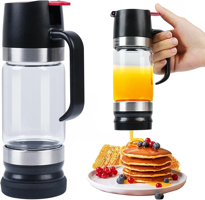 Honey Dispenser No Drip with Base 2025 Upgrade, 12OZ Glass Honey Jar pot with Handle, Syrup Dispenser for Coffee or Tea, Mess Free Honey Dispenser for Honey and Syrup, Honey Container