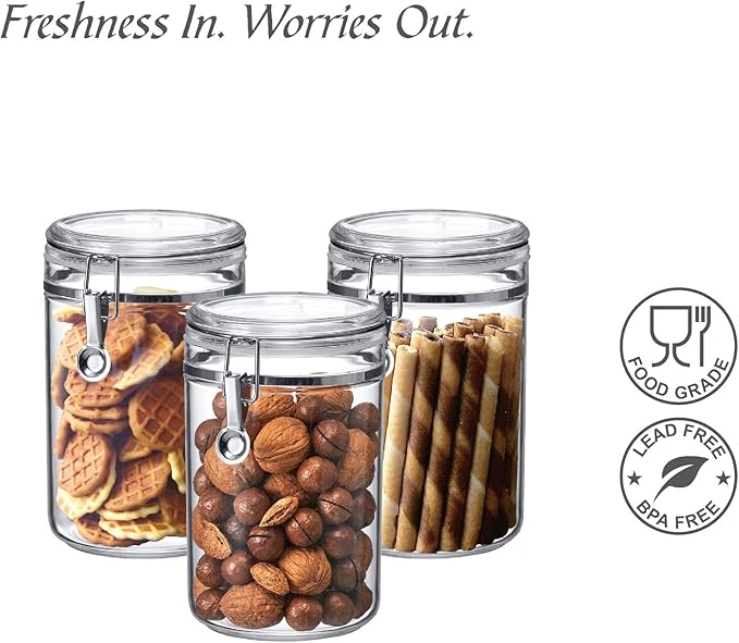Amazing Abby Cathy - 56-Ounce Plastic Canister (Set of 3), Plastic Airtight Food Container, Stackable for Pantry Storage, BPA-Free and Shatter-Proof, Perfect for Home and Commercial Use