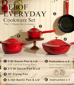 Nonstick Ceramic Cookware Set (7 Piece)–Titanium Cast Aluminum Pots and Pans Set with Lids, Non Toxic PFAS-Free Compatible with All Stovetops–Merlot Velvet