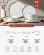 Famiware Milkyway Dinnerware Sets, 24 Piece Dish Set, Plates and Bowls Sets for 8, White