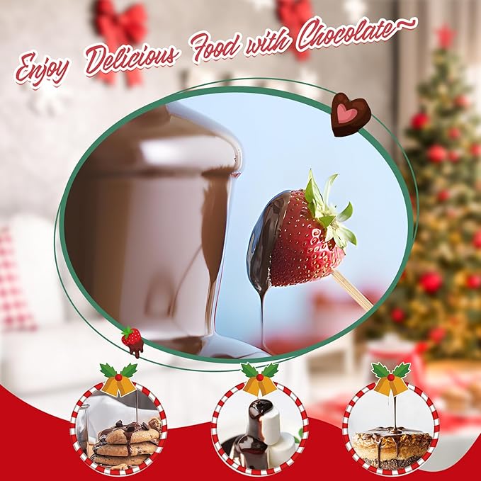 Huanyu 3-Tier Mini Chocolate Fountain Machine 10 Bamboo Skewers Removable Serving Tray 16-Ounce Chocolate Fondue Fountain for Party Birthday Wedding Chocolate Nacho Cheese BBQ Sauce Liqueurs (Red)