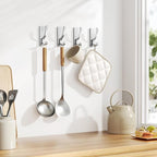 Adhesive Wall Hooks for Towels Coats - Stick On Hooks Hanging Heavy Duty (13lb), Metal Hook for Door, Bathroom, Dorm, Closet - Hanger for Purse, Bag, Robe,Backpack - No Damage to Wall - Silver 4 Pack