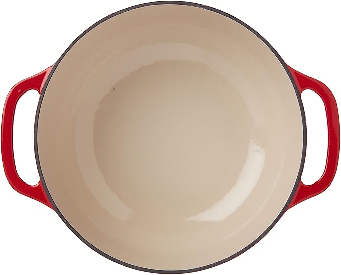 Lodge 6 Quart Enameled Cast Iron Dutch Oven with Lid – Dual Handles – Oven Safe up to 500° F or on Stovetop - Use to Marinate, Cook, Bake, Refrigerate and Serve – Island Spice Red