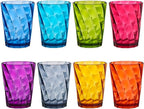 US Acrylic Optix Plastic Reusable Drinking Glasses (Set of 8) 14oz Rocks Cups in Jewel Tone Colors | BPA-Free Tumblers, Made in USA | Top-Rack Dishwasher Safe
